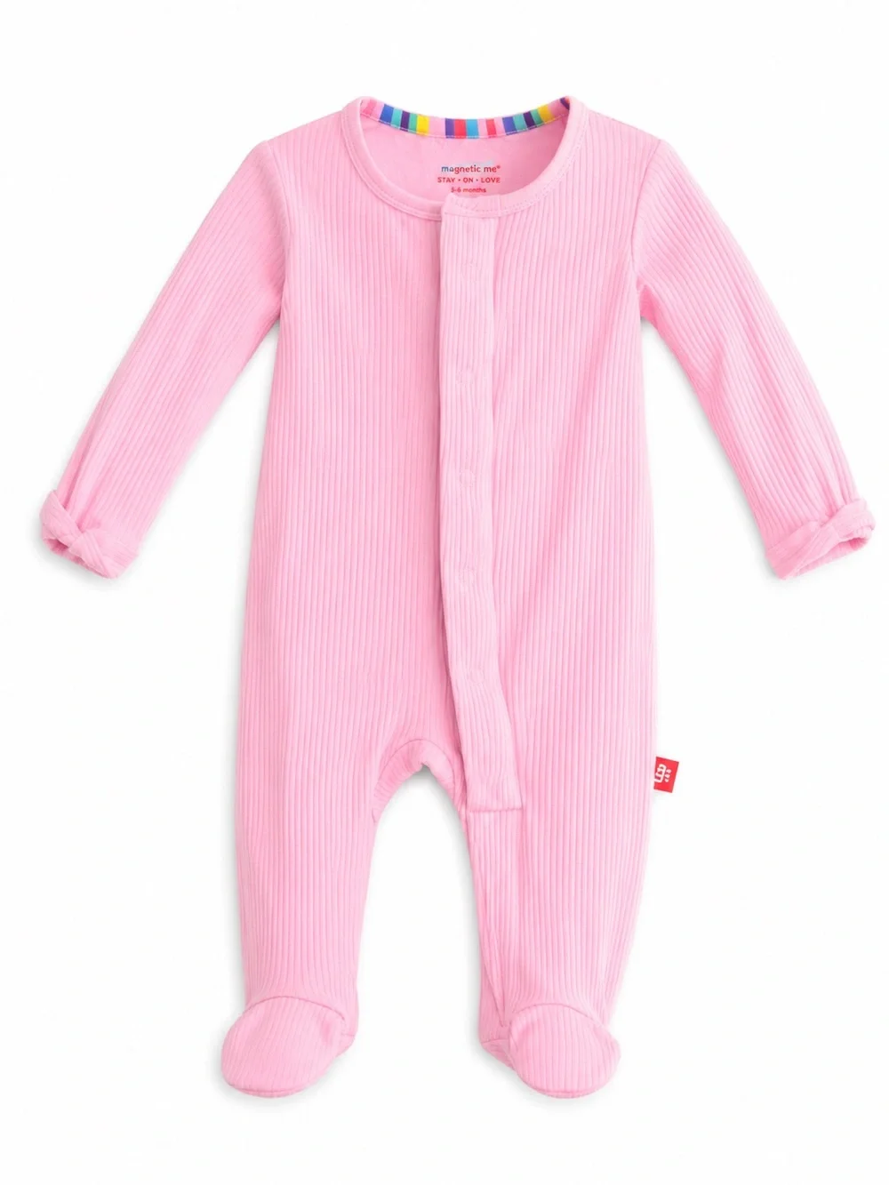 Newborn Magnetic Me Light Pink Ribbed Footed One-Piece